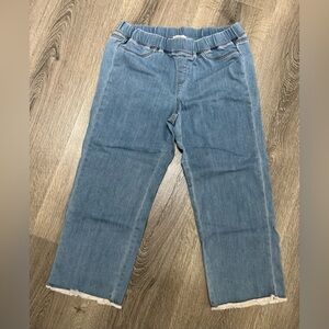 Eileen Fisher LT Blue Denim Jeans. Pull On With Elastix Waist. Straight Crop L/P